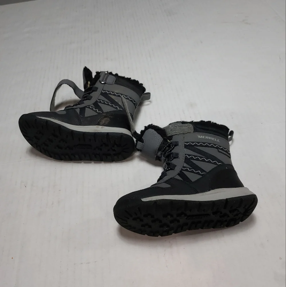 Merrell Baby boy Winter Snow Boots Size 7M Black Gray Faux Fur